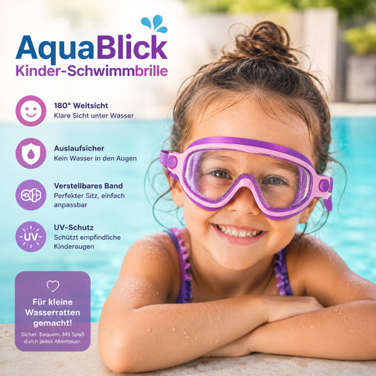AquaBlick Kinder-Schwimmbrille | Beschlagfrei · Auslaufsicher · Kein Haareziehen