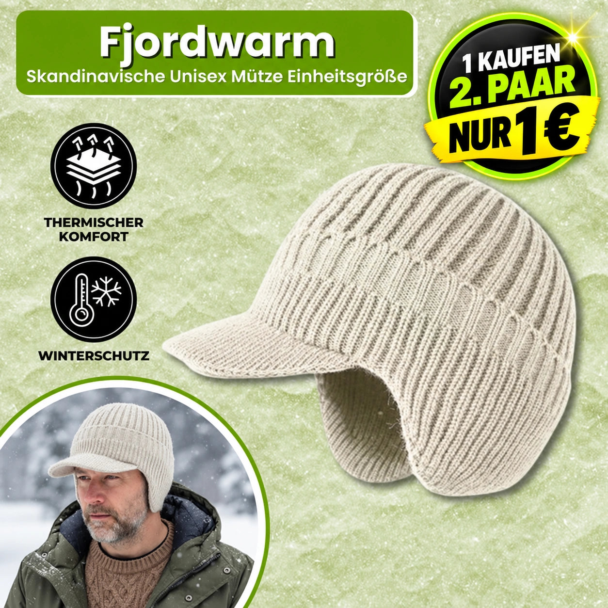 Fjordwarm – Skandinavische Wintermütze mit Ohrenschutz (Unisex-Einheitsgröße) | 1-€ Aktion