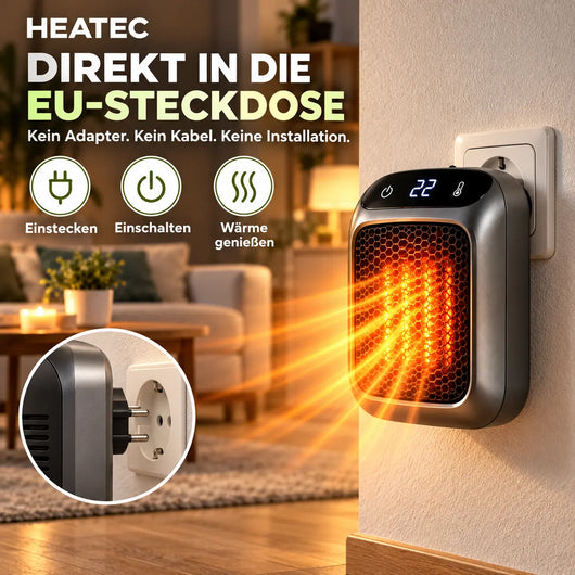 HEATEC -  energiesparende tragbare Komfortheizung mit hoher Heizleistung & Sicherheitssystem ohne Installation | Bis 20 m²