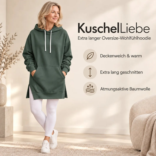 KuschelLiebe – extra langer Oversize-Wohlfühlhoodie | deckenweich, warm & vorteilhaft geschnitten