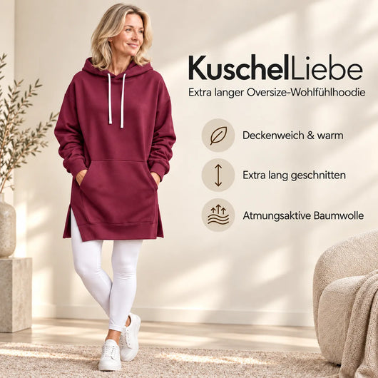 KuschelLiebe – extra langer Oversize-Wohlfühlhoodie | deckenweich, warm & vorteilhaft geschnitten