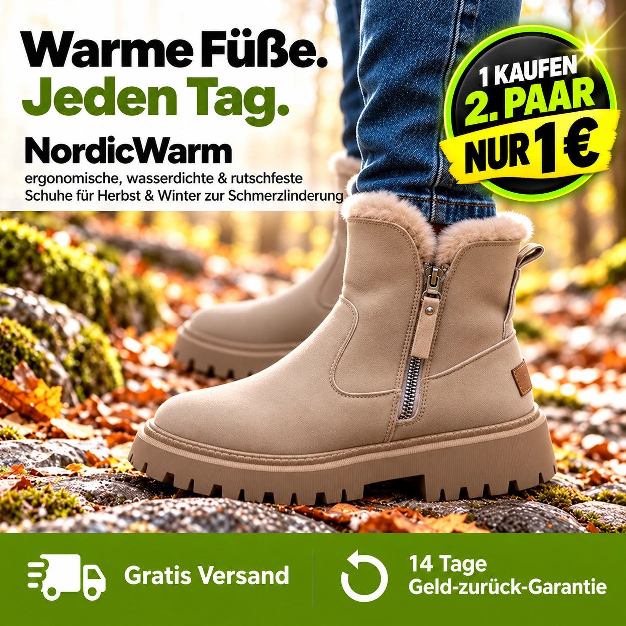 NordicWarm - ergonomische, wasserdichte & rutschfeste Schuhe für Herbst & Winter zur Schmerzlinderung | 1-€ Aktion