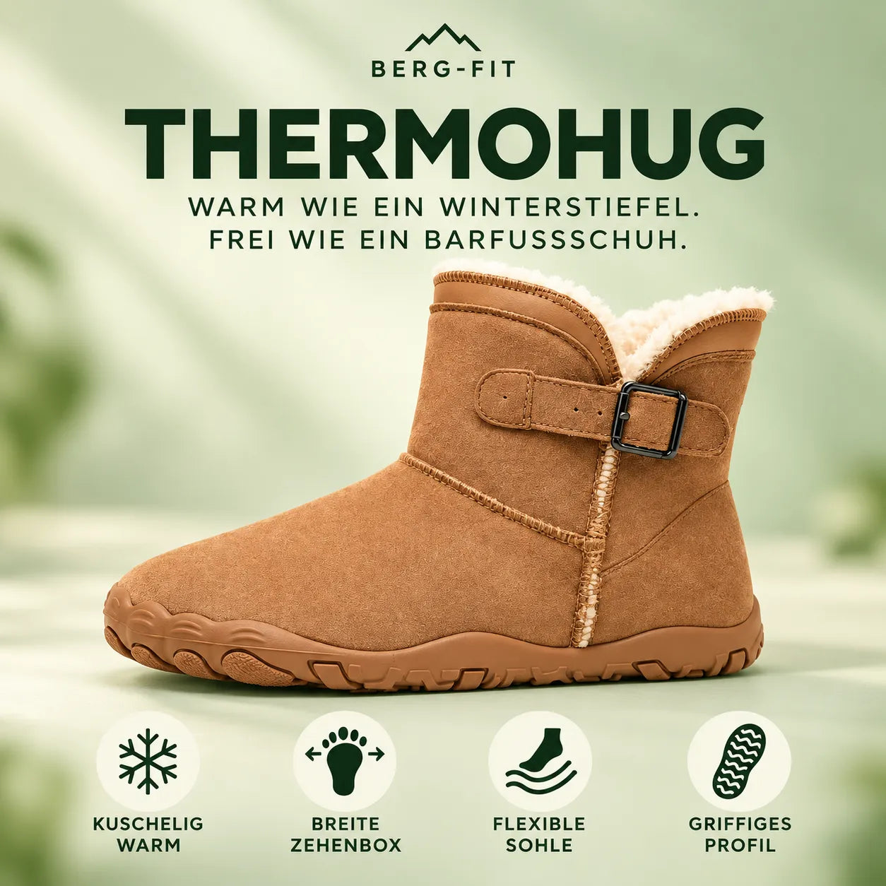 ThermoHug – Schmerzlindernder Barfuß-Winterstiefel mit breiter Zehenbox