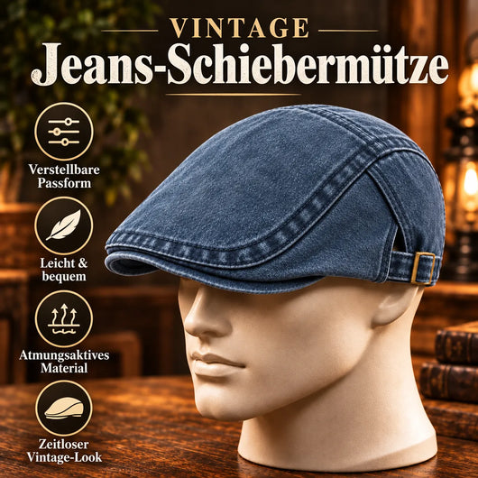 Vintage Jeans-Schiebermütze aus Bio-Baumwolle – Handgefertigt